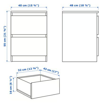 Ikea Cassettiere: Ikea MALM Kommode mit 2 Schubladen, weiss, 40x55 cm – Usato da Schindellegi venduto da Joel.R 1