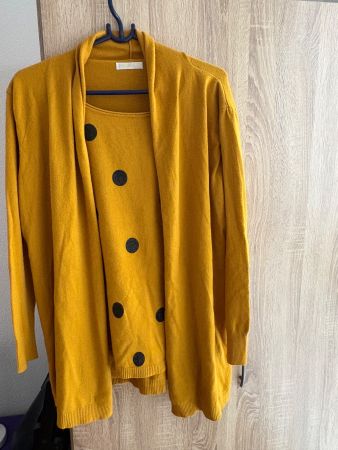 Lexa Strickjacke Set Senfgelb mit Pünktchen, Gr. XL/XXL