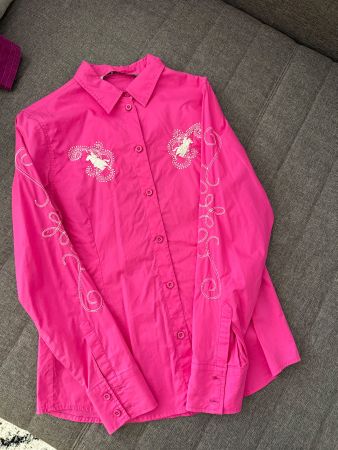 Western Hemdbluse pink Grösse L mit Stickerei und Steinen