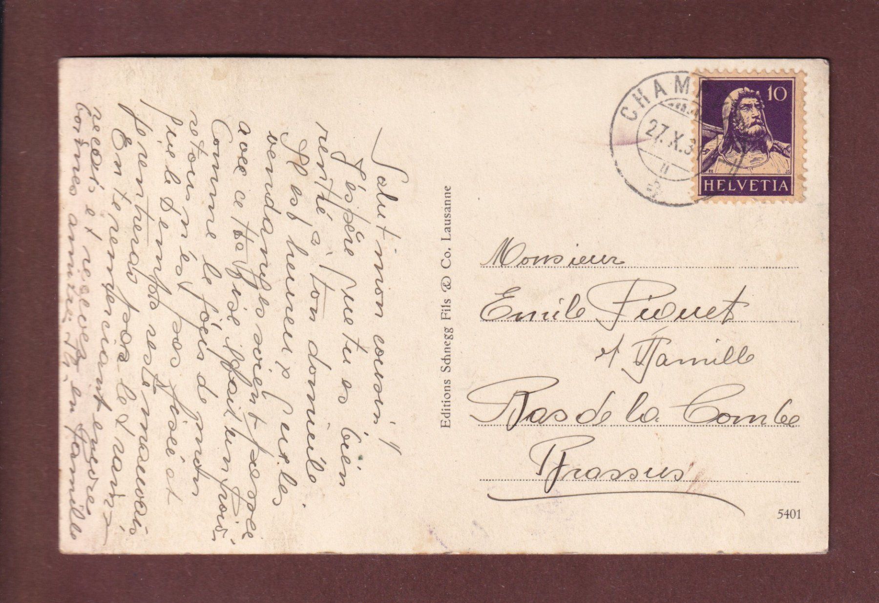 Cartoline postali: Château de CHAMPVENT - 1931 – Usato da Pully venduto da nicecards-shop 1