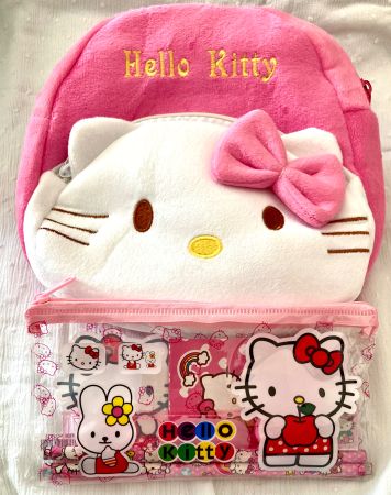 Kinder Rucksack + Hello Kitty Plüsch Etui+Schreibsachen, Neu