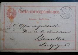 CH Postkarte 1877 Zug-Bruxelles
