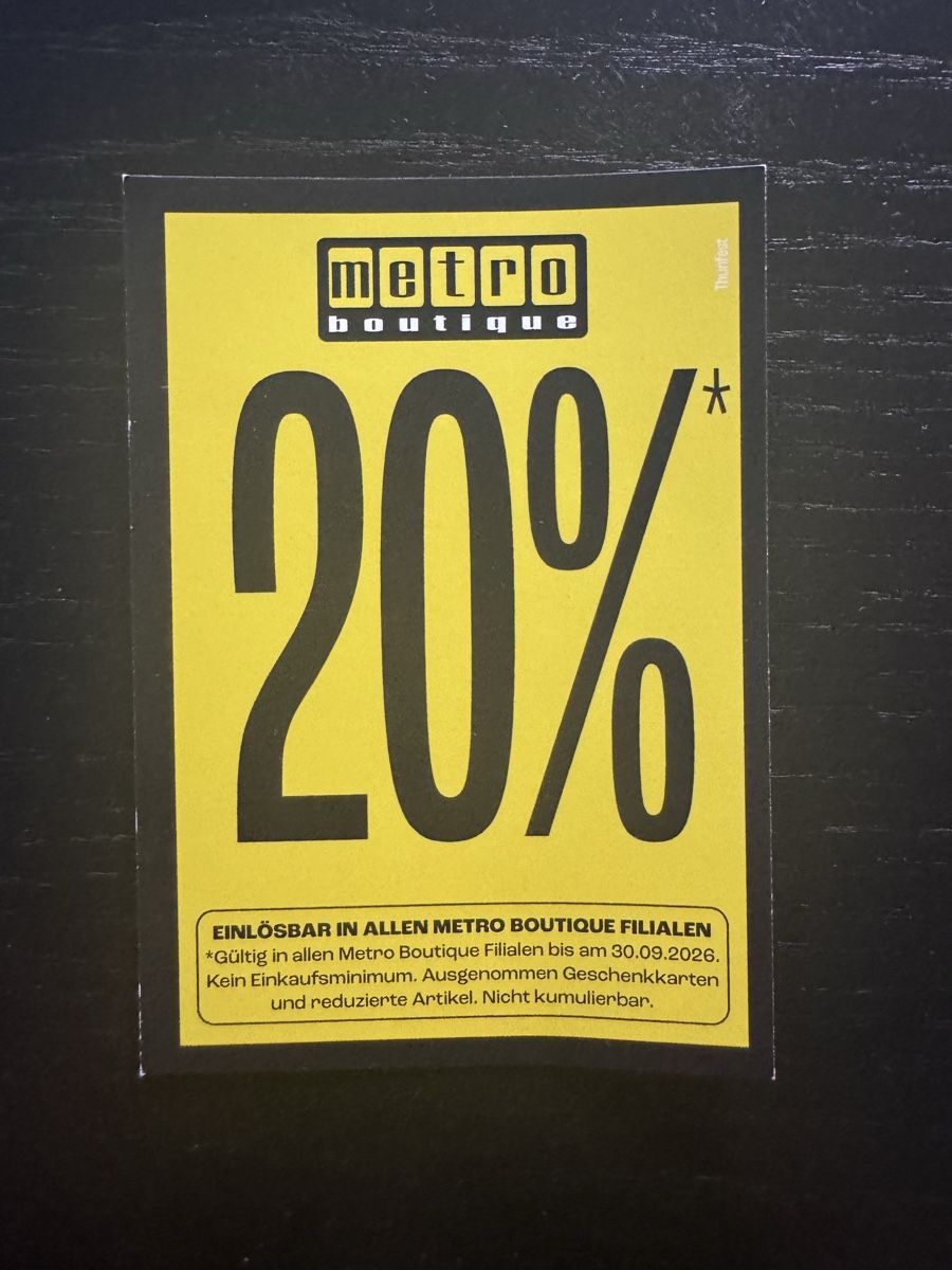 Buoni: 20% Rabattgutschein Metro Boutique – Nuovo e nell'imballaggio originale da Thun venduto da ticlai