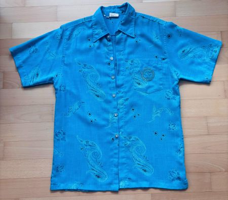 Kurzhemd, Versace, Paisley Muster, Hemd, Blau