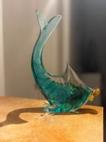 Glasfigur Fisch blau gruen Murano Stil Dekoration