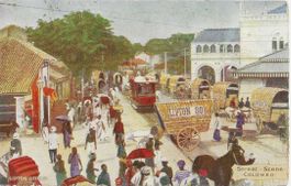 AK COLOMBO 1908 STREET SCENE TRAM OCHSEN TAXI etc.