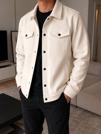 Mens Cream Snap-Button Jacket - Brand New