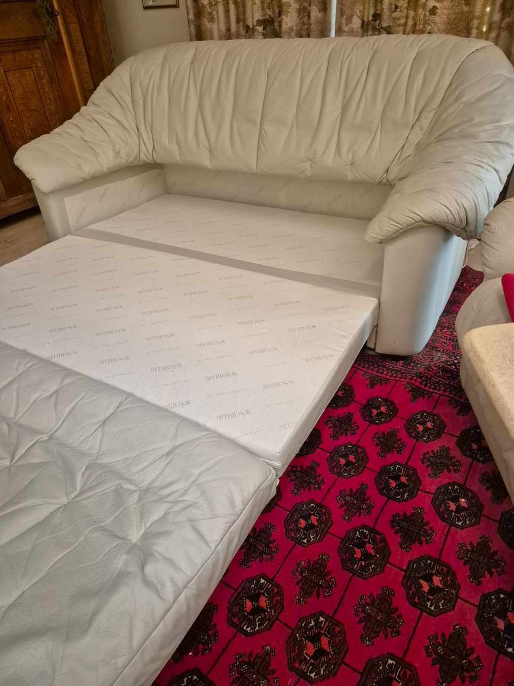 Pfister Divani: Hellbeiges Leder Bettsofa Ascona mit Fauteuil und Dreiersofa – Usato da Steinach venduto da ACMO32O 3