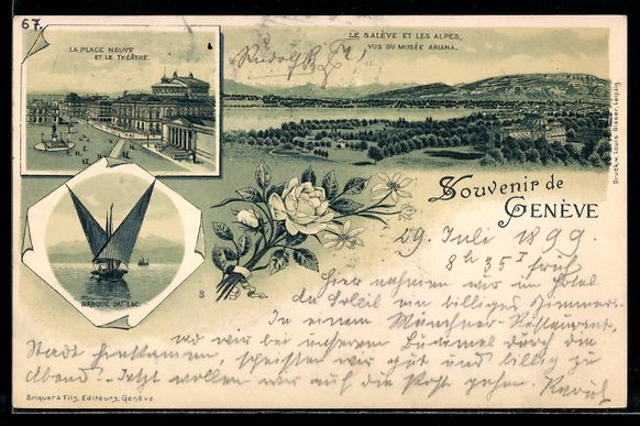 Cartoline postali: Litho Genève, La Place Neuve et le Th – Usato da Berlin venduto da bartko-reher
