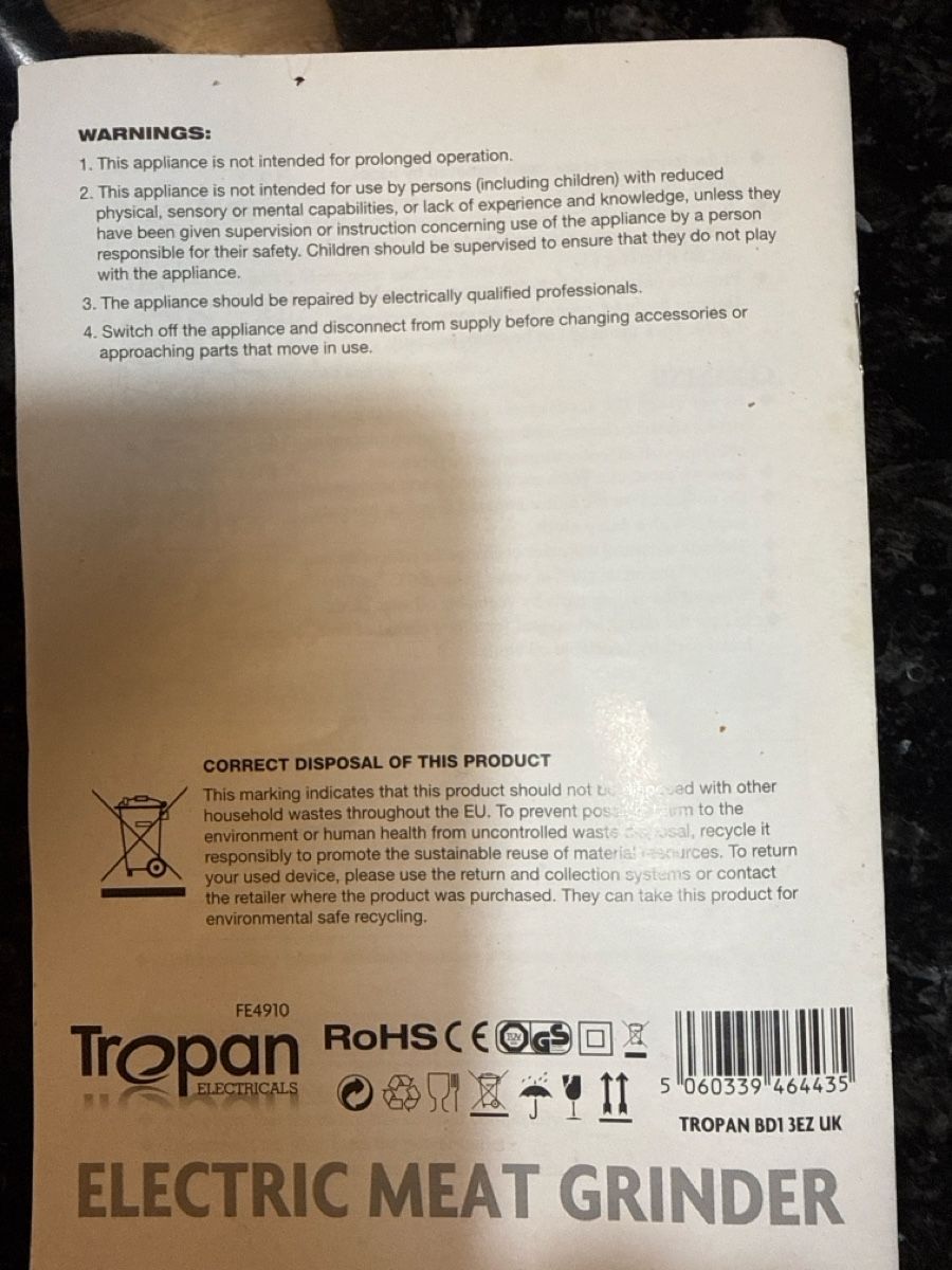 Elettrodomestici da cucina: Tropan Electric Meat Grinder 2000W Black – Nuovo (secondo la descrizione) da Neirivue venduto da naz_z28w 6