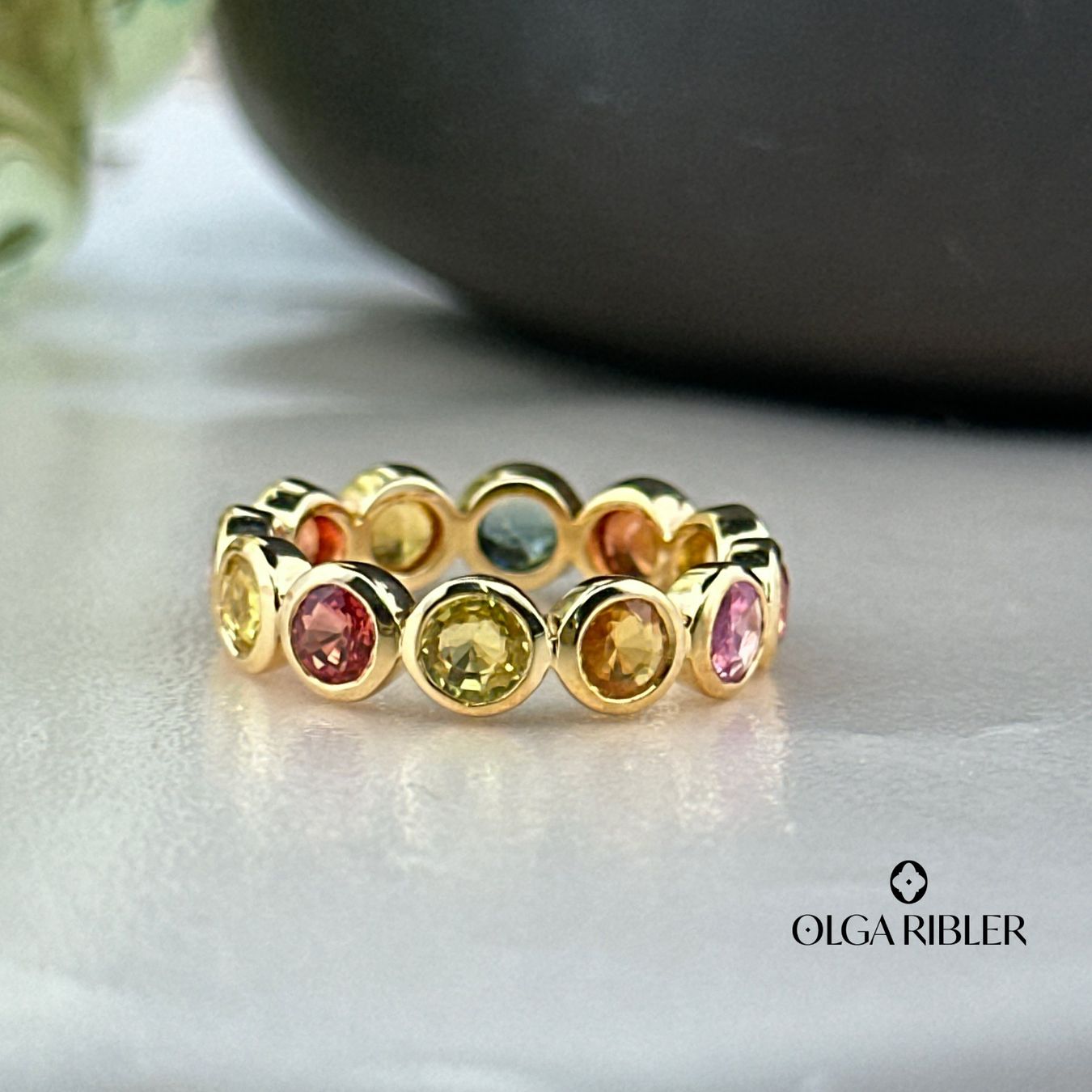 Olga Ribler Bagues: Multisaphir Memory Ring  Silber gelbvergoldet Grösse 54 – Neuf (Voir description) à Luzern par Schmuckoutlet