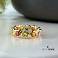 Multisaphir Memory Ring  Silber gelbvergoldet Grösse 54