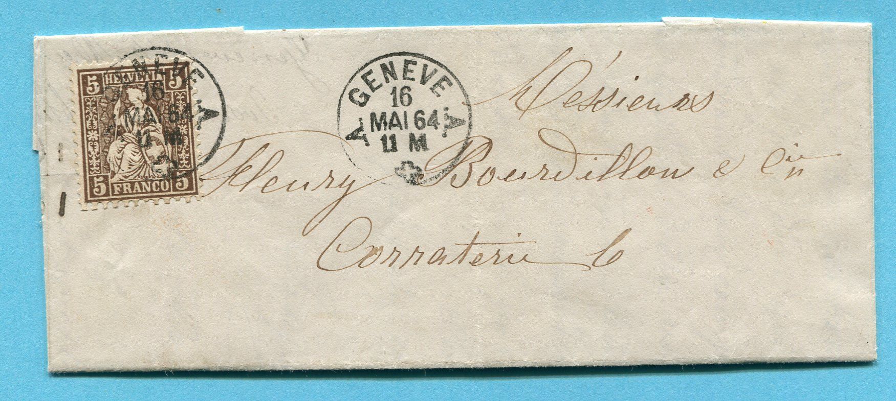 Alle Briefmarken: Orts - Faltbrief Genève 1864 – Gebraucht aus Opfikon von Prophila