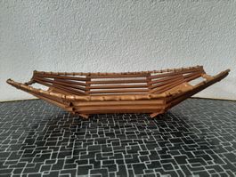 50er 60er Obstschale Bambus Korb Tiki Vintage Mid Century