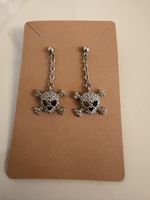 Ohrringe Totenkopf Strass Kette Silber 💀 Glam Rock Look