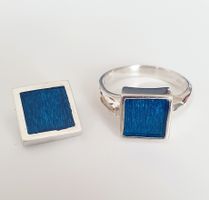 Ring und Anhänger 925 Silber mit blauem Einsatz , Schmuckset