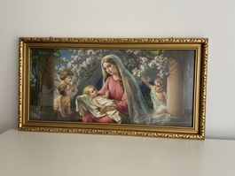 Altes Marienbild mit Rahmen, Wandbild, Goldrahmen, Top!