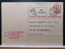 Postkarte 10 Rp.braun, 1947, mit Werbestempel