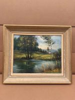 Original Ölgemälde auf Leinwand – Landschaft am See – signie