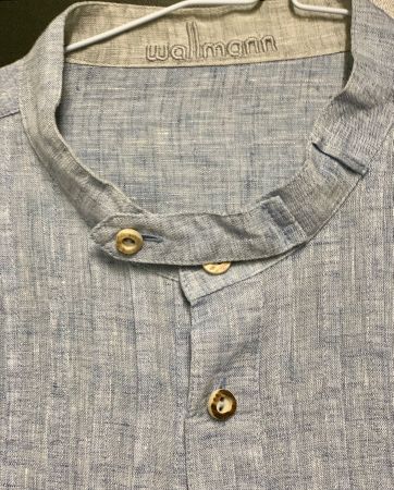 Wallmann Trachten Riegel Hemd Pfoad Gr. 39 blau Leinen