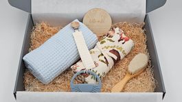 Baby Set: Mulltuch, Decke, Beissring, Bürste, Schnullerkette