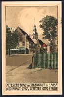 Steindruck-AK Lausa / Dresden, Gasthaus,
