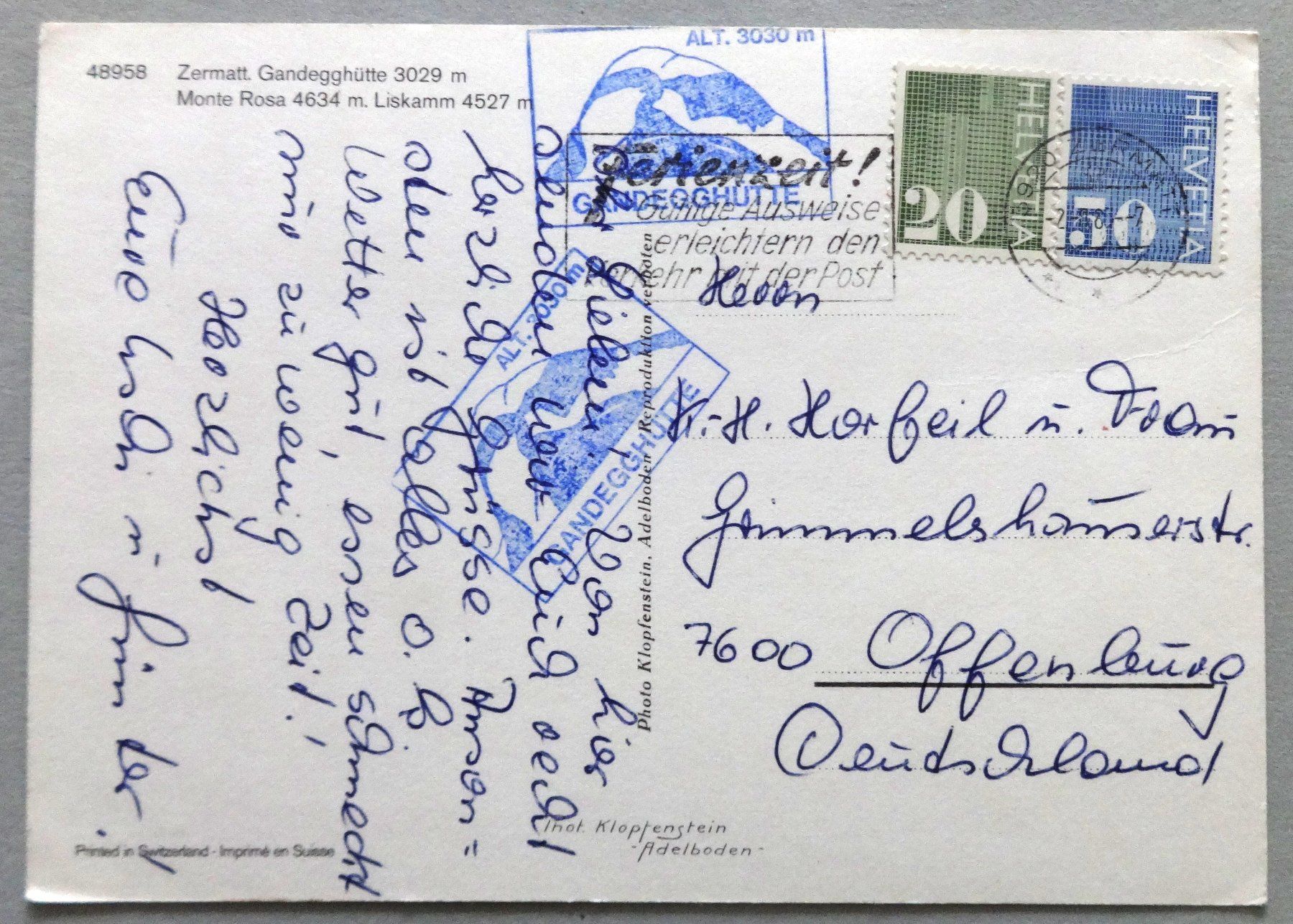 Cartoline postali: Zermatt, Gandegghütte 3029 m – Difettoso da Fétigny venduto da Billy2miny 1