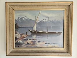 Edouard Moreillon Magnifique tableau signé   Lac Léman  Vaud