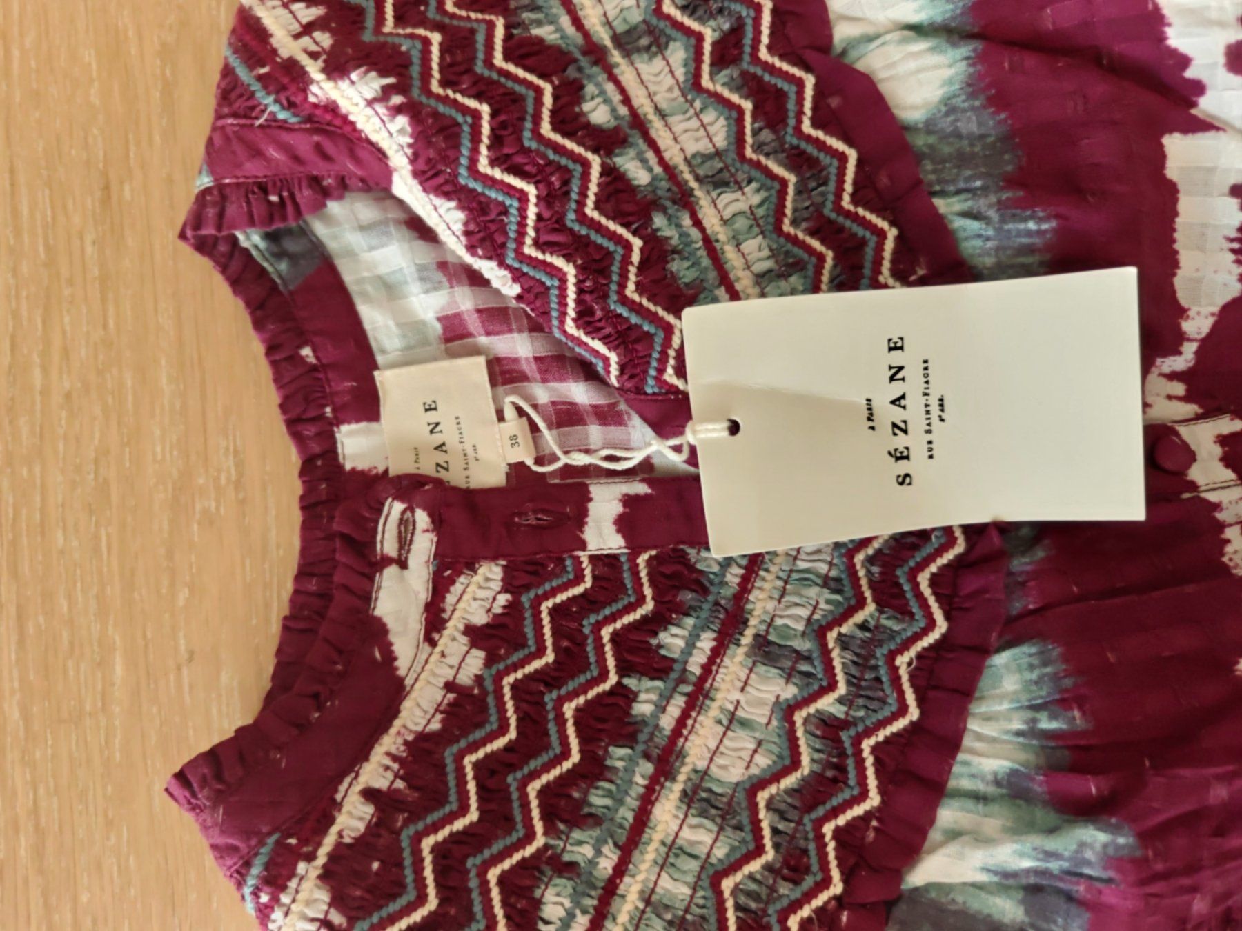 Sezane Vestiti: Sezane Kleid Batik bordeaux, Gr. 38, neu – Usato da Hedingen venduto da muse10 1