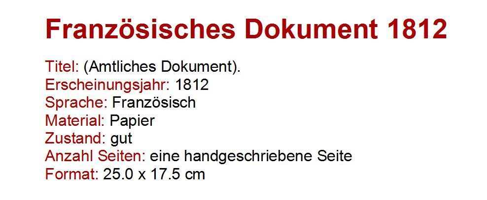 Documenti: Dokument Napoleonische Zeit 1812 – Usato da Flamatt venduto da samowarow 1
