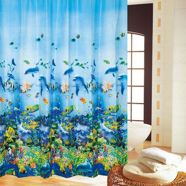 Duschvorhang Mit Strand-Motiv – Blaugrünes Ozean-Design Mit Muscheln & Seesternen, Wasserabweisend, Inkl. 12 Haken