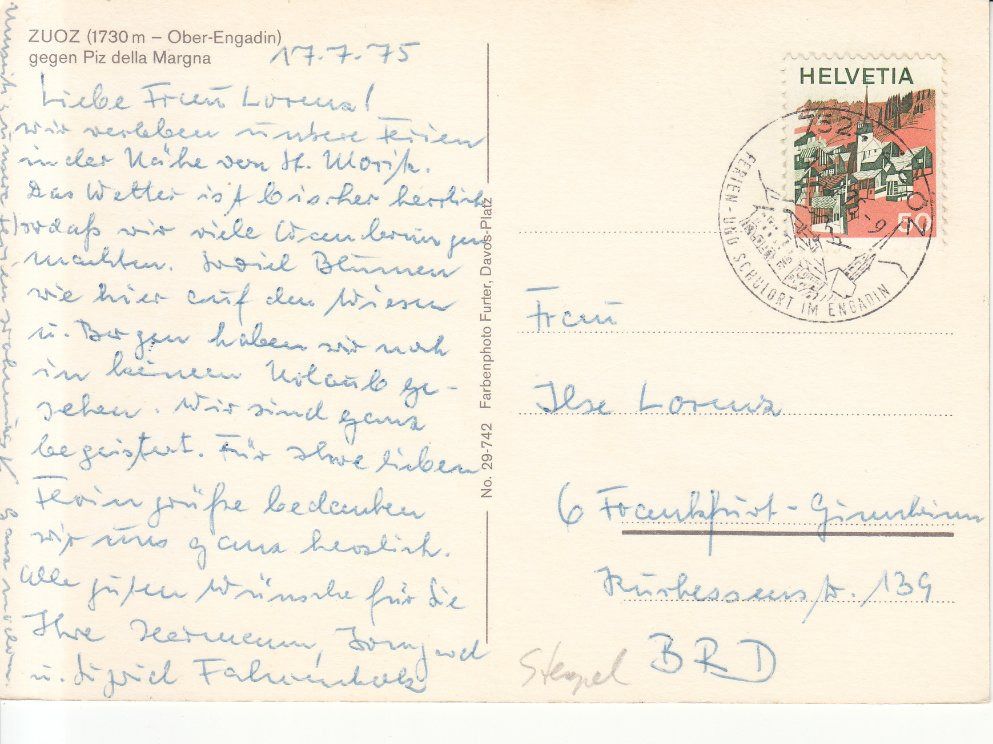 Cartoline postali: Zuoz 1975 – Usato da Bürglen TG venduto da StampGraf 1
