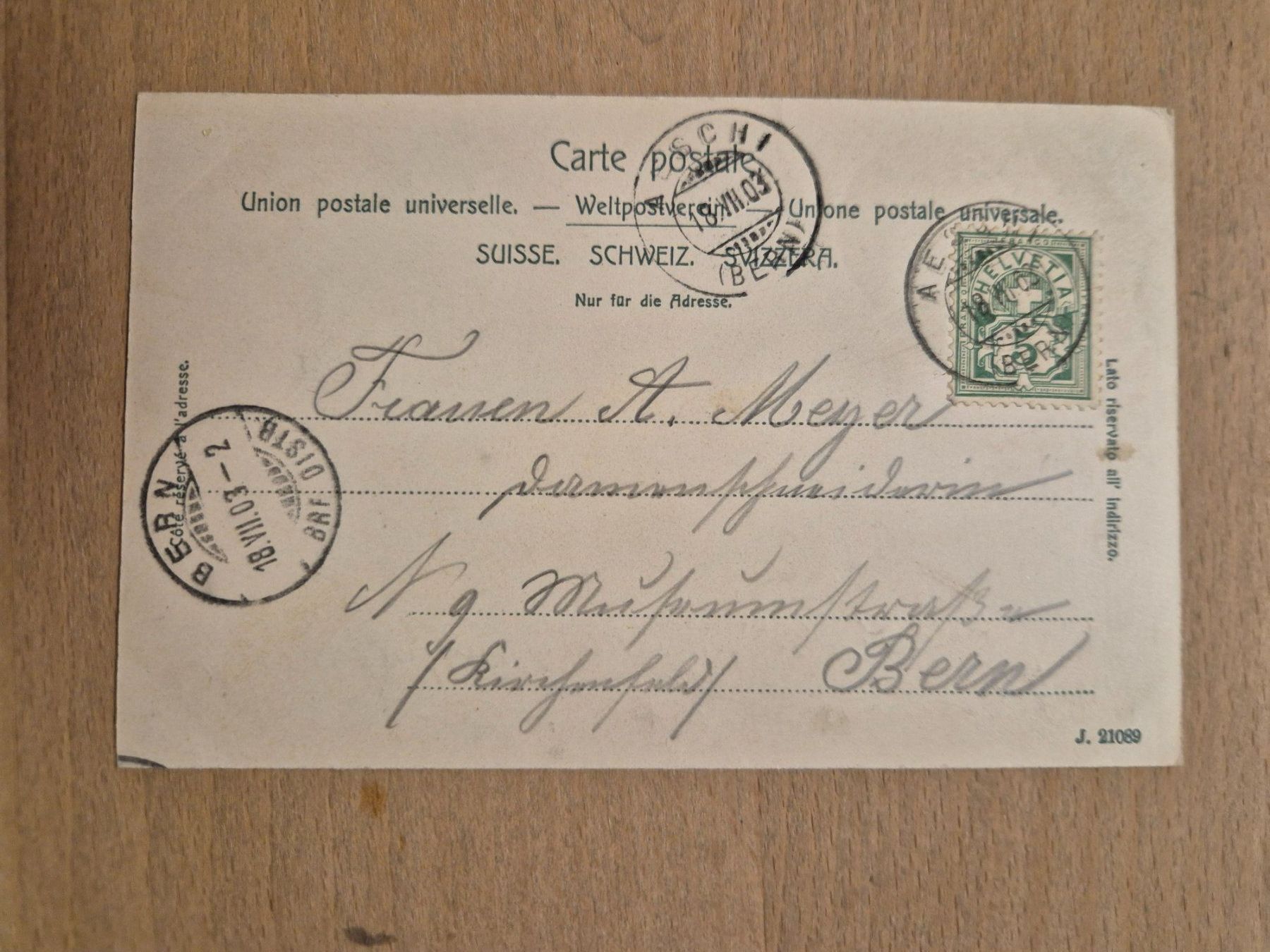 Cartoline postali: AK Aeschi, 1903 – Usato da Schlosswil venduto da donmarcos62 1