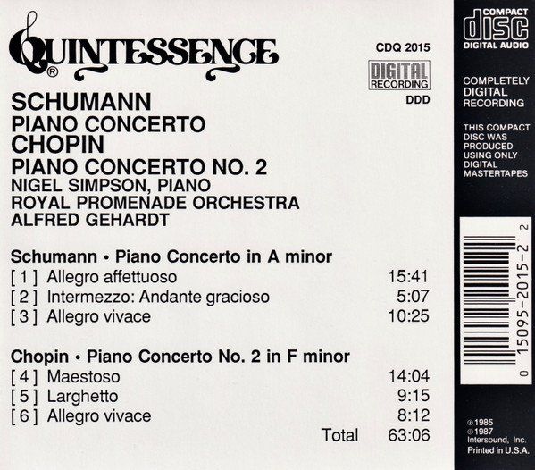 CD: Alfred Gerhardt, Nigel Sompson - Robert Schumann, Chopin – Usato da Unterbäch venduto da niquz 1
