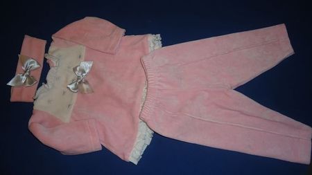 Baby-Set Gr. 0-3Mt Rosa/Weiss mit Stirnband, Neu,