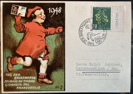 Tag der Briefmarke 1948 auf Originalkarte, SBK 18 Fr.