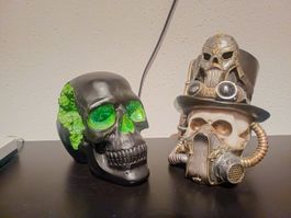 Dekofiguren Totenkopf 2er Set Steam Punk & Grün Diamant