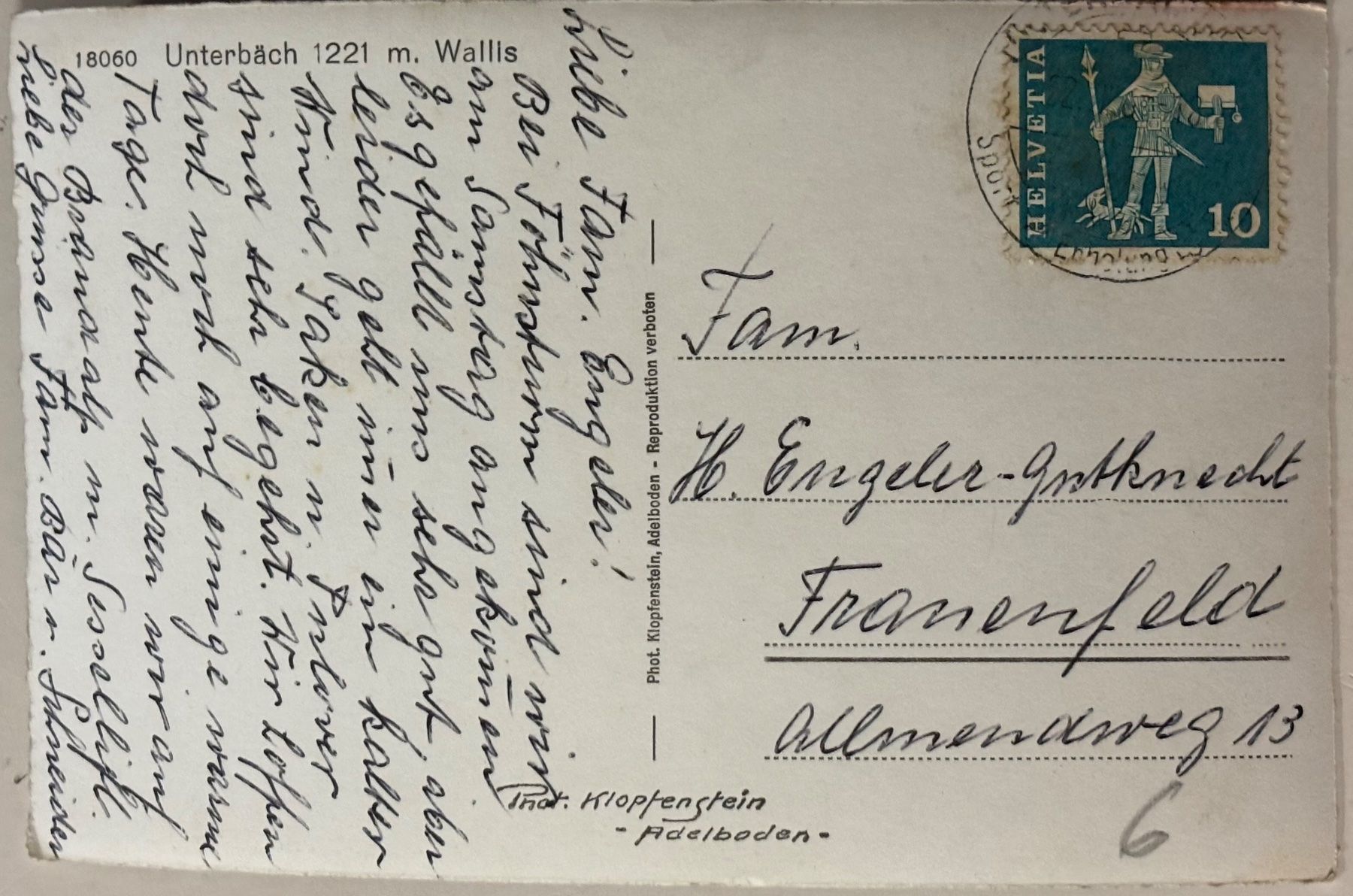Cartoline postali: Klopfenstein - Unterbäch VS – Usato da Frauenfeld venduto da Merk52 1