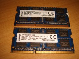 2 stück 8gb ddr3 PC3L 12800 (1600) RAM für Laptop.