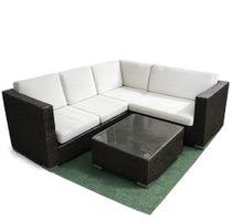 Gartenlounge Rattan braun mit Tisch und Kissen