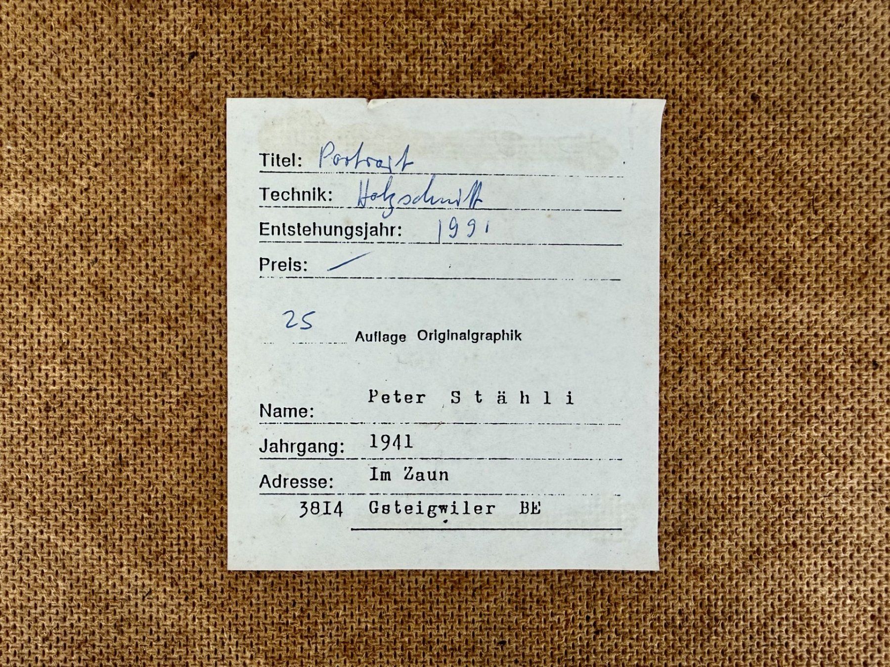 Dipinti: Holzschnitt Porträt 1991 – Usato da Urtenen-Schönbühl venduto da Restwert_Schoenbuehl 2