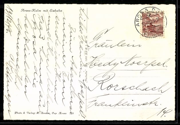 Cartoline postali: AK Arosa, Arosa-Kulm mit Eisbahn – Usato da Berlin venduto da bartko-reher 1