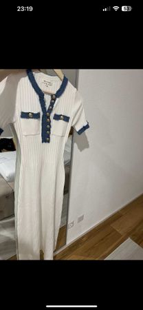 Strickkleid MyChic weiss blau mit Knöpfen