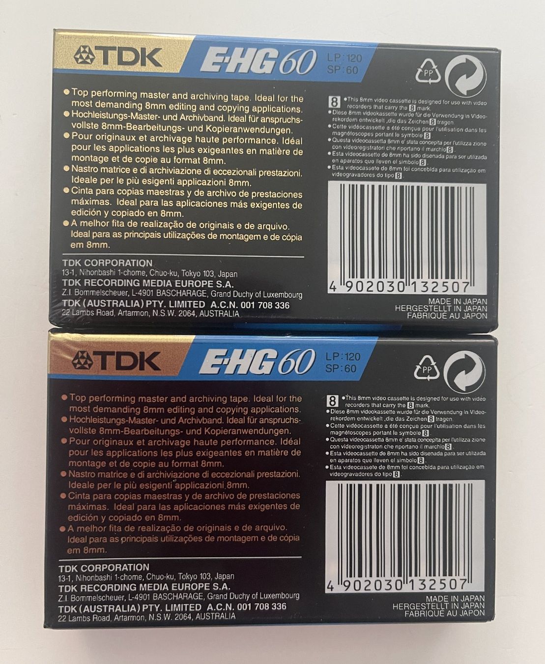 Cassette vuote: TDK Video 8 E-HG Pal 60 2 Stck. – Nuovo e nell'imballaggio originale da Binningen venduto da Steffisboerse 1