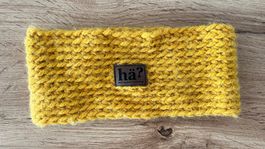 Warme, gestricktes Stirnband in Senfgelb von hä?
