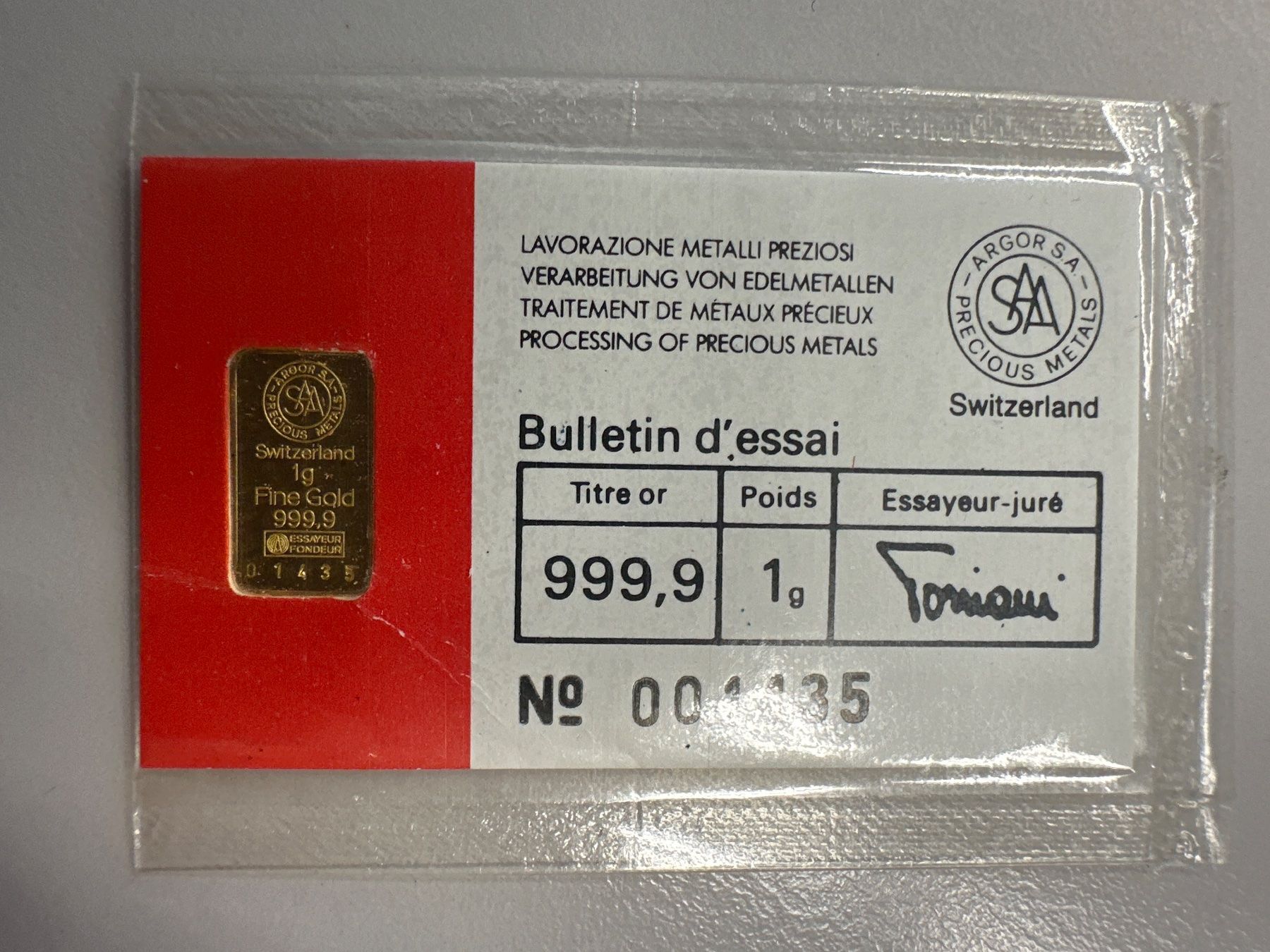 Métaux précieux: 1g Goldbarren ARGOR S.A. – Neuf avec emballage d'origine à Herisau par herau