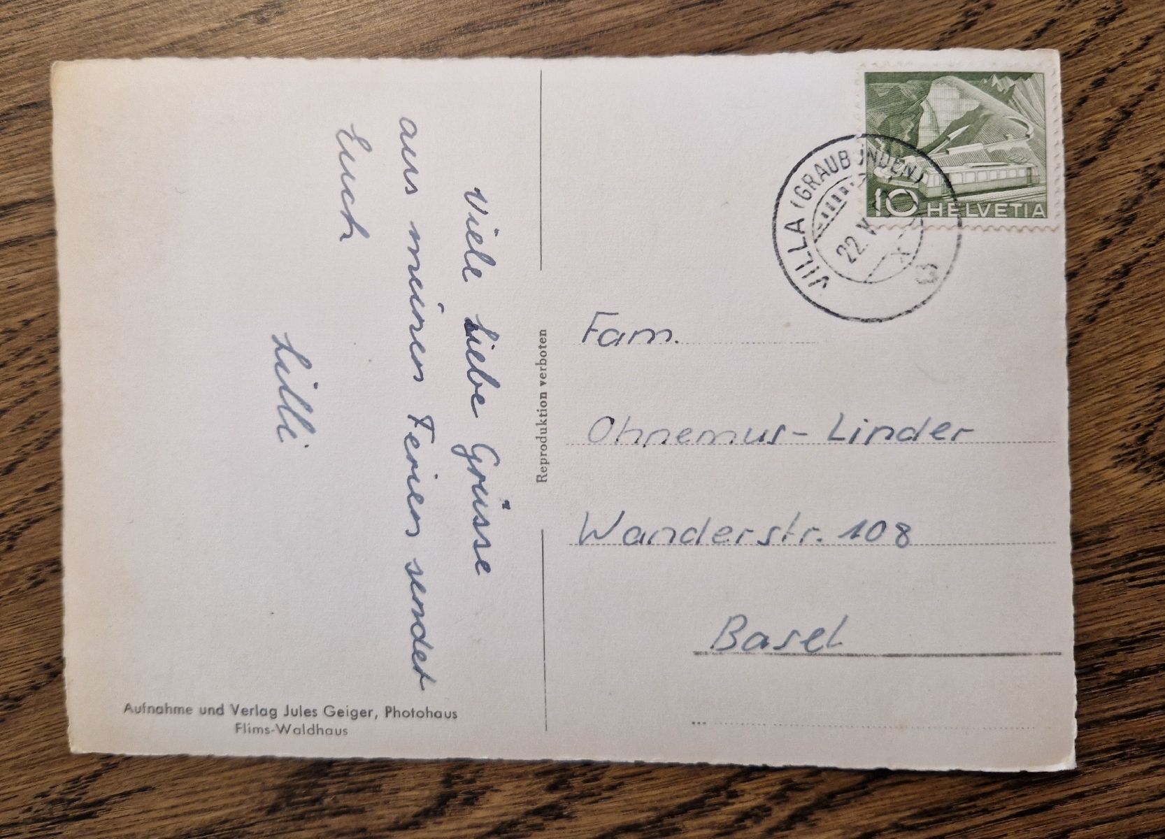 Cartoline postali: Villa mit Pic Terri 1957 – Usato da Ebikon venduto da Donar50 1