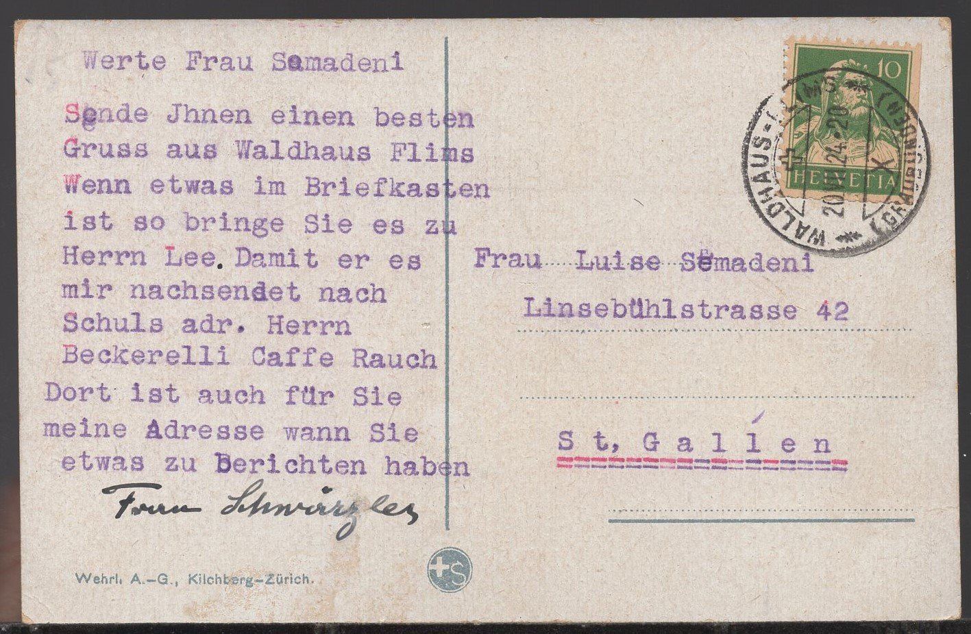 Cartoline postali: Flims   Waldhäuser  1924 – Usato da Aarau venduto da kufi44 1