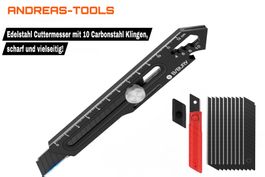 Edelstahl Cuttermesser mit 10 Carbonstahl Klingen in der Box