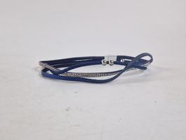 Blaues Damenarmband aus Kunstleder mit Strassstein
